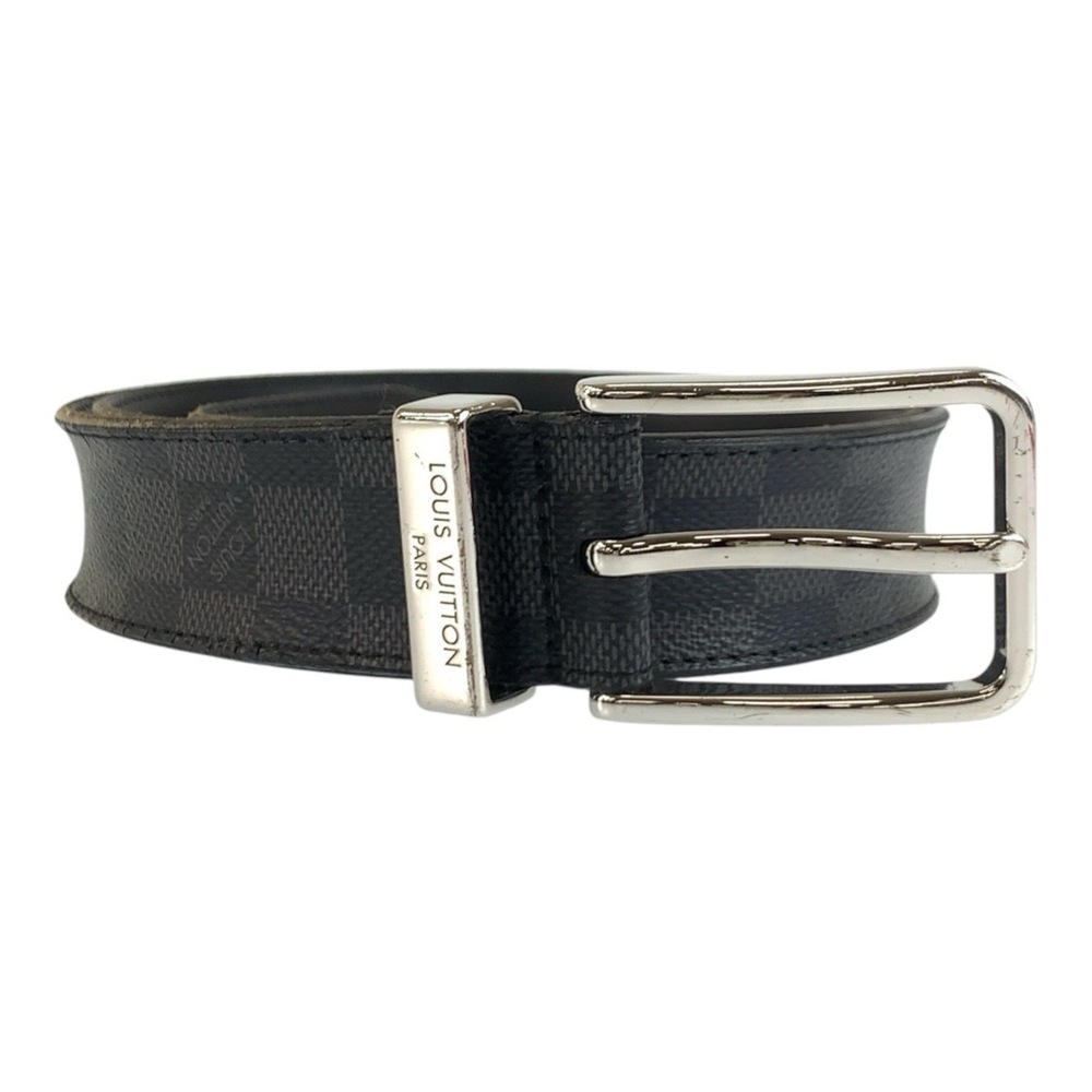 LOUIS VUITTON Damier Graphite Belt, Pont Neuf, 100cm (40-inch), Black, Silver...